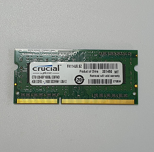 Mémoire Sodimm Crucial CT51264BF160BJ-C8FND PC3-12800S 4 Go